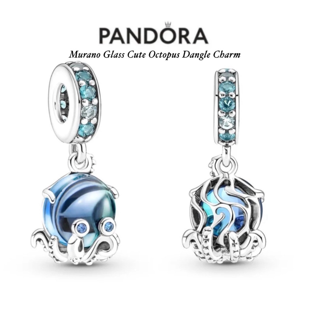 PANDORA Murano Glass Cute Octopus Dangle Charm w/box